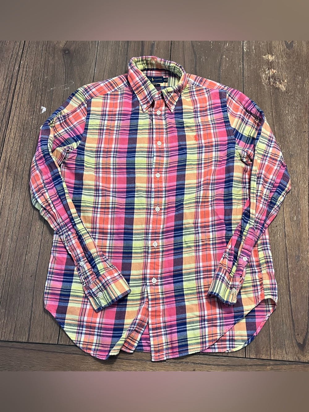 Ralph Lauren Plaid Button Down Long Sleeve Shirt Mens Medium Relaxed Fit